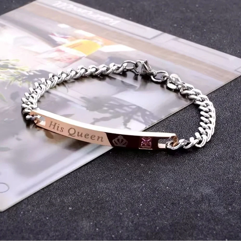 His Queen & Her King Titanium And  Stainless Steel Couples Bracelet Set